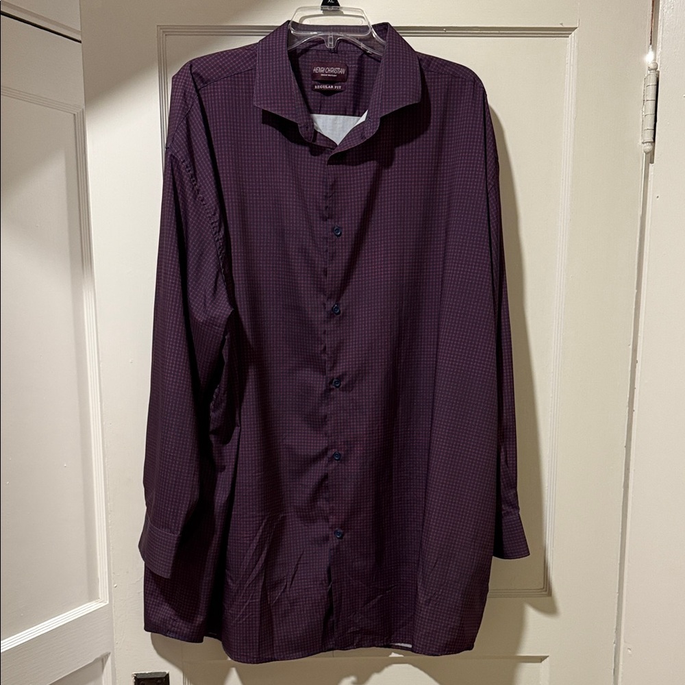 Men's Red and Navy Blue Casual Button-Down Shirt, cooling material, 3XL